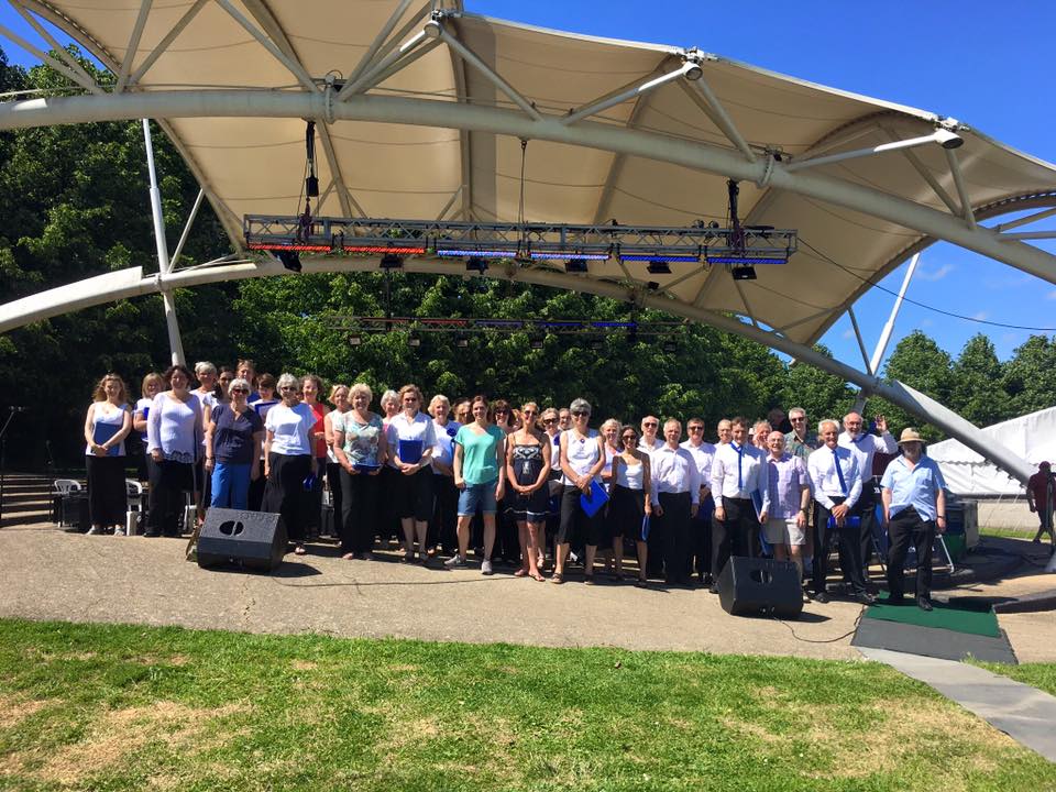 HI Choir standing under the amphitheatre at Whatman Park